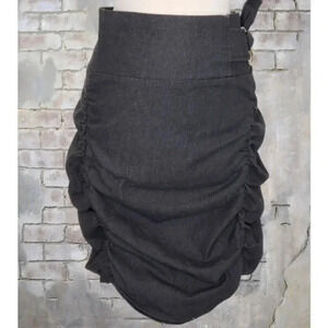BLACK VALIA HIGH WAIST SHIRRED MINI SKIRT WITH FRONT FACING POCKETS 1x